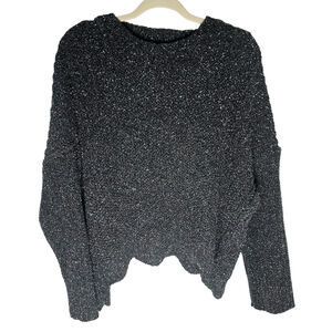 NWOT P. Cill M Black Lurex Silver Sparkle Metallic Chunky Scallop Edge Sweater